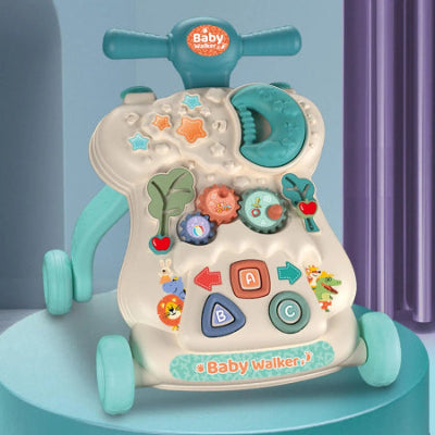 chariot marche baby walker beige bleu face