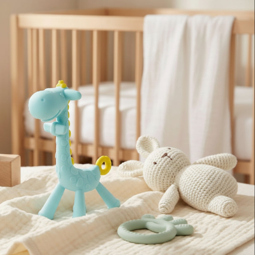 doudou bébé Girafe Bleu jaune