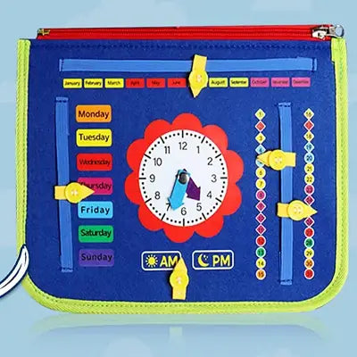jeu montessori pochette bleu horloge jours semaine mois