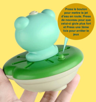 jouet de baignoire bébé grenouille expliquant bouton