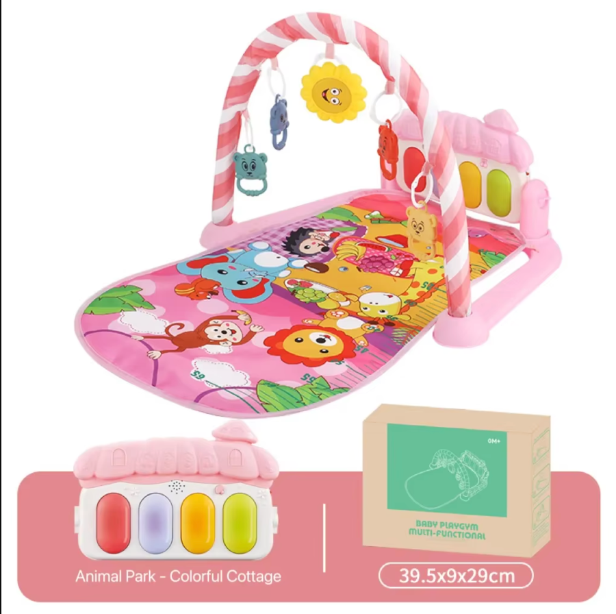 tapis éveil bébé paradis animalier rose
