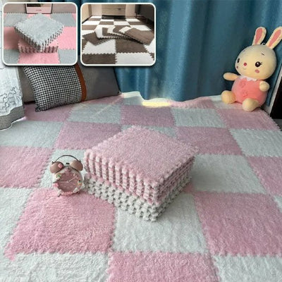 tapis jeu damier rose clair