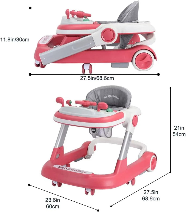 trotteur bébé rose mesures fermé ouvert